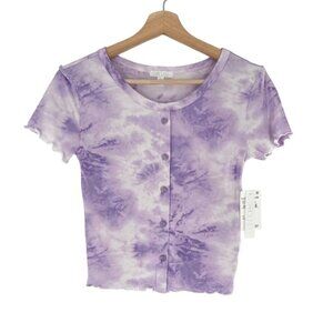 TIE DYE BUTTON UP TEE PURPLE PAISLEY